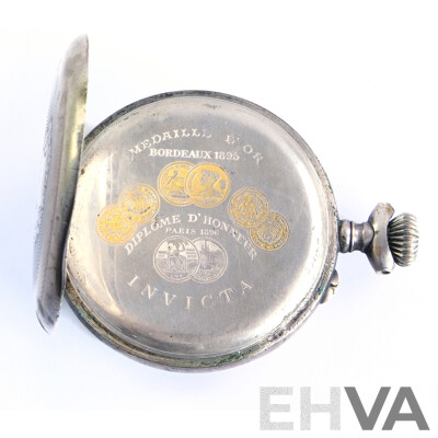 Vintage Invicta Bajocchi Freres Pocket Watch .800 Silver Casing