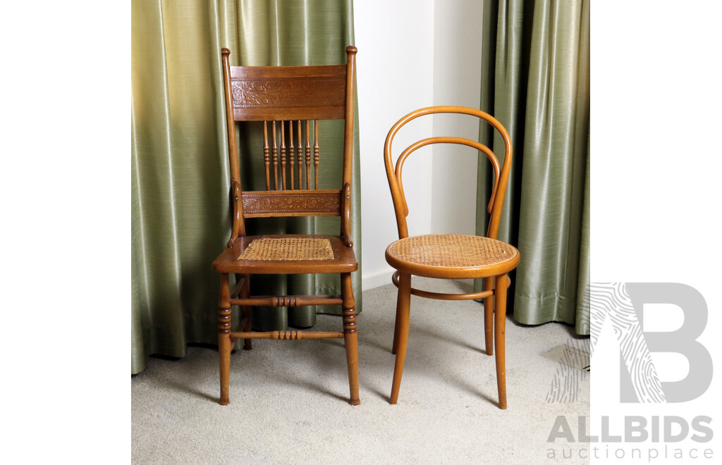 Pine Spindle Back Dining Chair and Bentwood Example