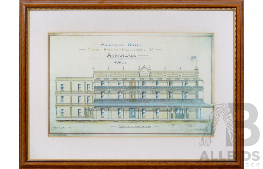 Framed Offset Print, Proposed Hotel - Corner of Parramatta Road & Johnston St Annandale
