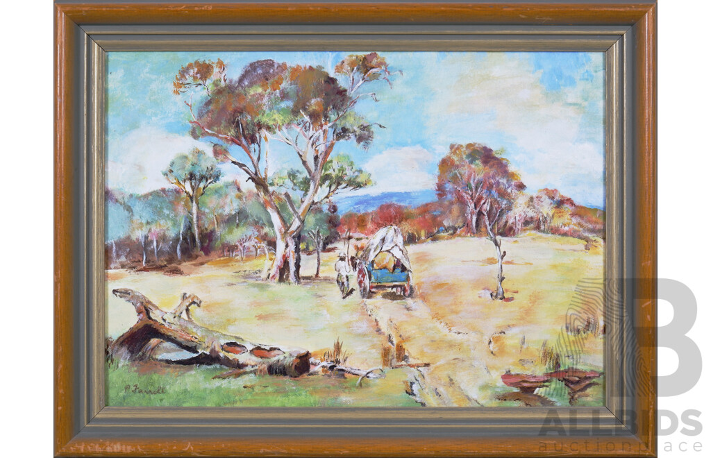 P. Farrell, Untitled (Cart on a Country Road), Oil on Card