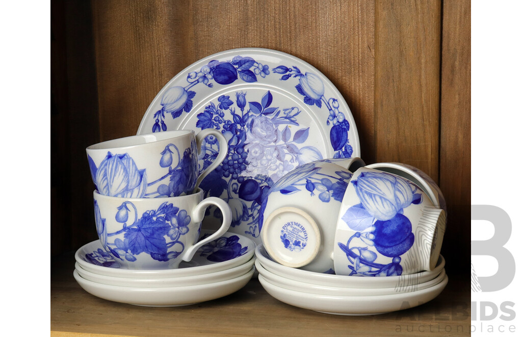 13 Piece Portmeirion Porcelain Tea Service in Blue Harvest Pattern
