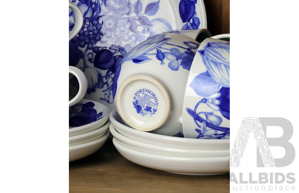 13 Piece Portmeirion Porcelain Tea Service in Blue Harvest Pattern