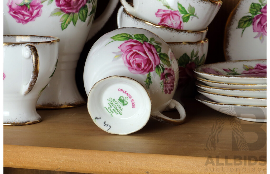 Vintage 15 Piece Royal Standard Porcelain Tea Service in Orleans Rose Pattern