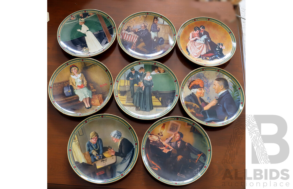 Collection Eight Limited Edition Edwin M Knowles for Bradex Porcelain Norman Rockwell Display Plates
