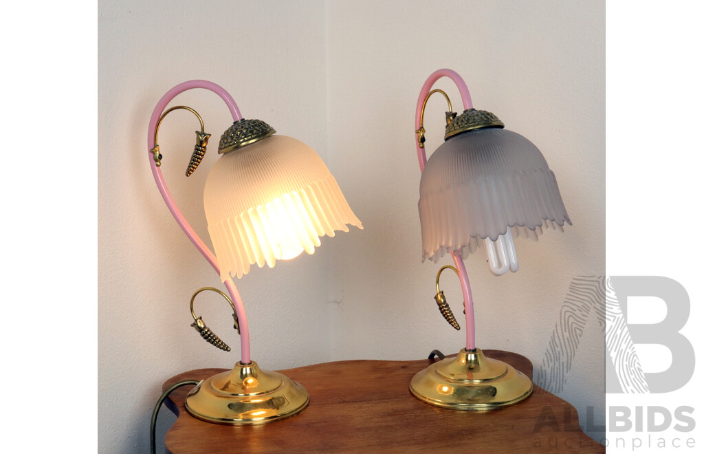 Pair Vintage Style Table Lamps with Glass Shades