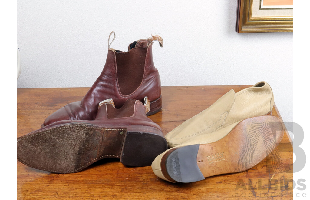 R M Williams Leather Boots, Size 8, Along with Pair Bally Switzerland Leather Slip Ons, Size 8 E