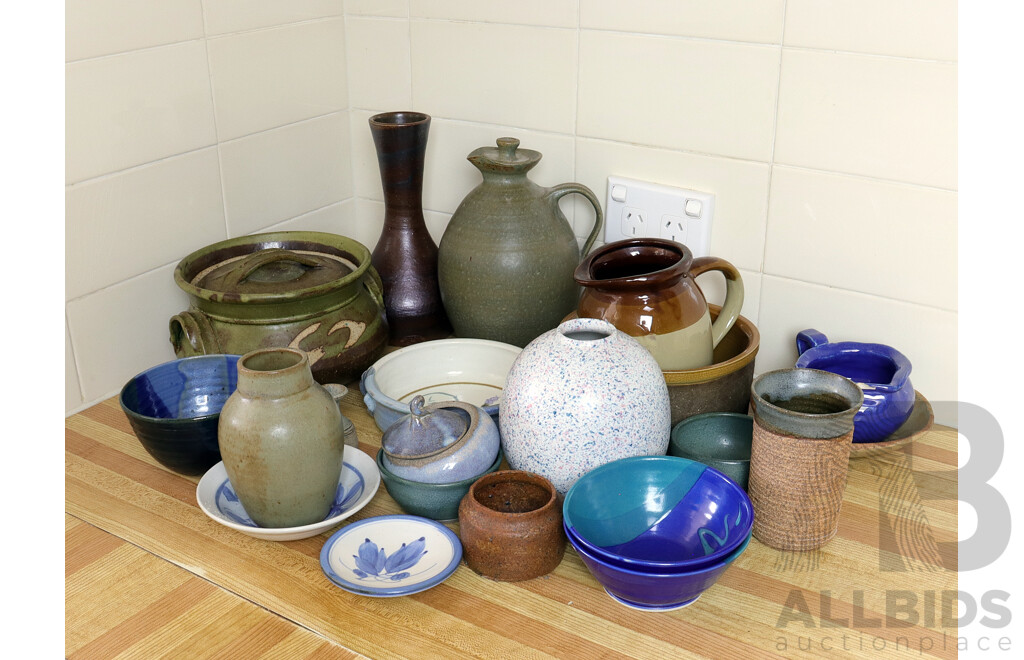 Large Collection Australian Studio Pottery Pieces Including Bowls, Vases, Lidded Tureen and More