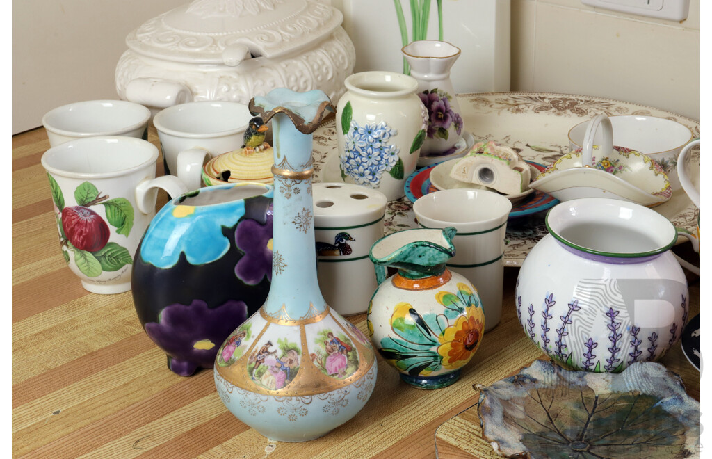 Large Collection Ceramic Tablewear and Decorator Pieces Including Three Portmeirion Mugs, Large Mikasa Iris Vase and More