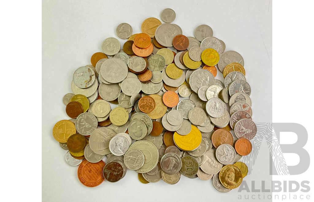 Collection of International Coins, Commemorative Medals and Tokens, Coins Include Canada, New Zealand, United Kingdom, Soloman Islands- Medallions Don Bradman, Queen Mary Ship, State of Origin and More - One Kilogram