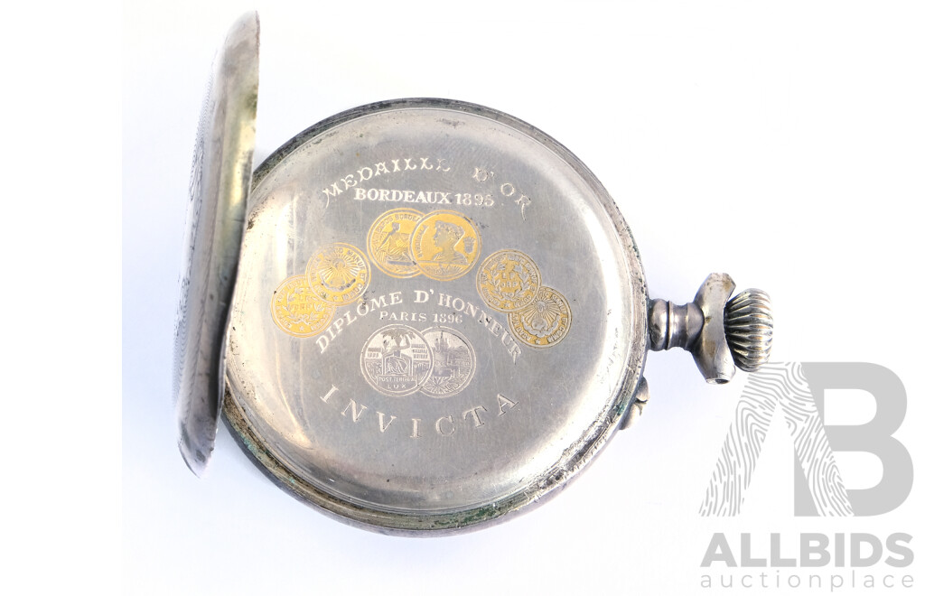 Vintage Invicta Bajocchi Freres Pocket Watch .800 Silver Casing