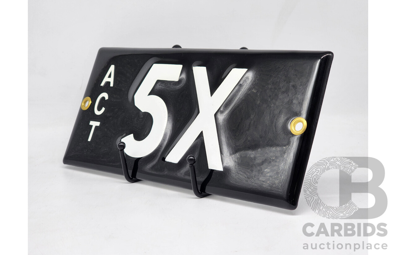 ACT Two Character Alpha Numeric Number Plate - 5X   (Number 5, Letter X)