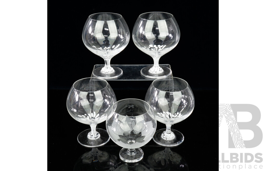 Set Four Retro Rosenthal Glass Brandy Baloons Along with Similar Rosenthal Goblet