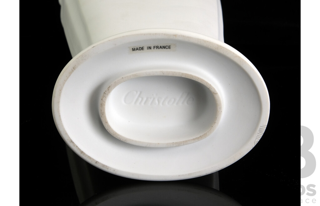 French Christofle White Porcelain Dragonfly Vase, Marks to Base