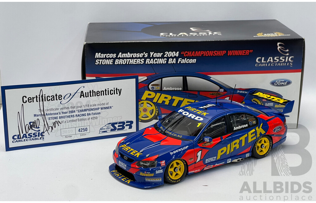 Classic Carlectables - Marcos Ambrose's Year 2004 Championship Winner Stone Brothers Racing BA Ford Falcon - Personally Signed - 1:18 Scale