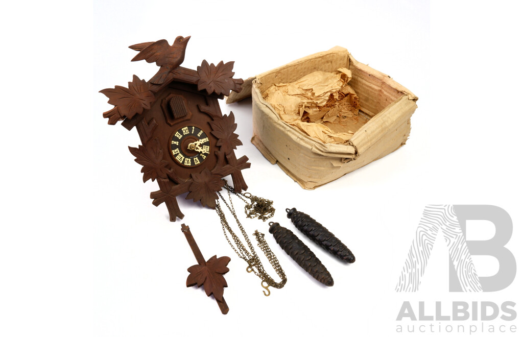 Vintage Timber Cuckoo Wall Clock with Pinecone Weights, Made in Germany