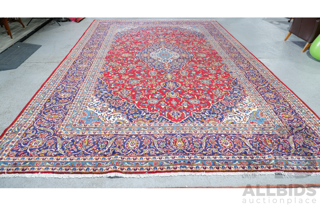 Very Large Hand Knotted Wool Persian Kashan Main Carpet
