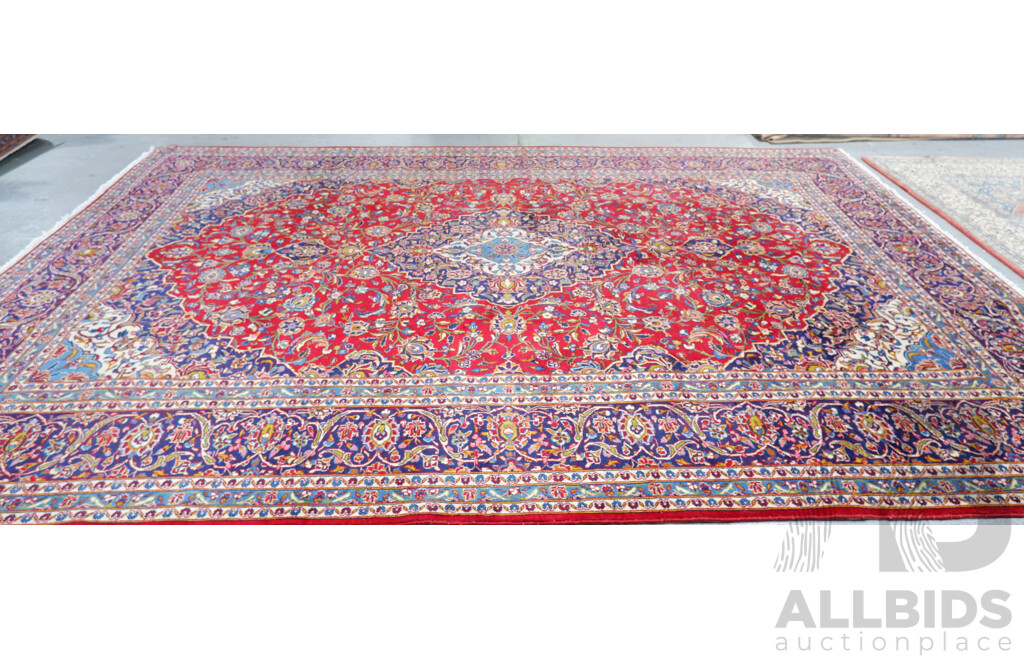 Very Large Hand Knotted Wool Persian Kashan Main Carpet