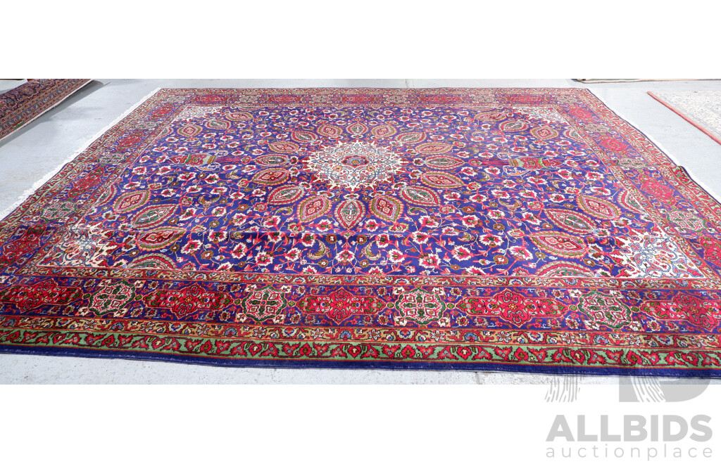 Very Large Hand Knotted Wool Persian Tabriz Main Carpet with Medallion Center and Kufesque Border Design