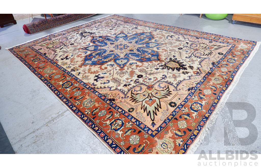 Very Large Hand Knotted Wool Persian Heriz Main Carpet with Star Medallion Center Design