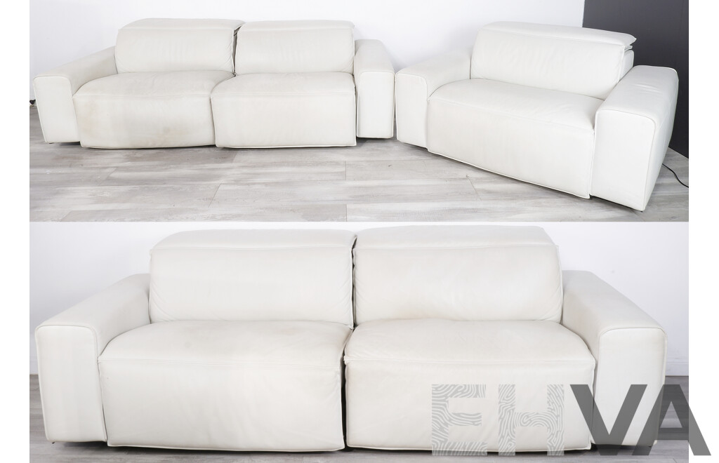 King Living Cloud Electric Reclining Three Piece Lounge Suite in White Leather