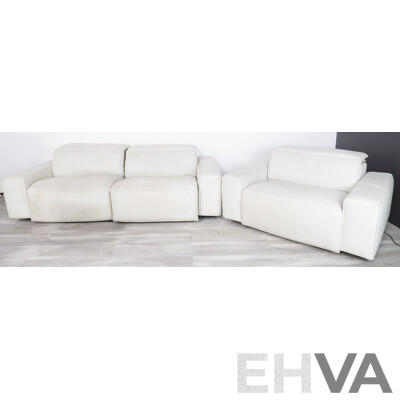 King Living Cloud Electric Reclining Three Piece Lounge Suite in White Leather