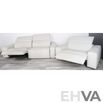 King Living Cloud Electric Reclining Three Piece Lounge Suite in White Leather