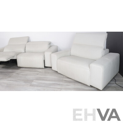 King Living Cloud Electric Reclining Three Piece Lounge Suite in White Leather