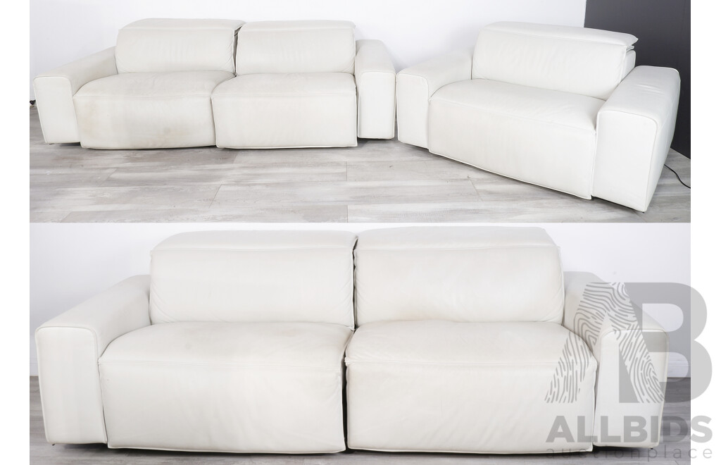 King Living Cloud Electric Reclining Three Piece Lounge Suite in White Leather