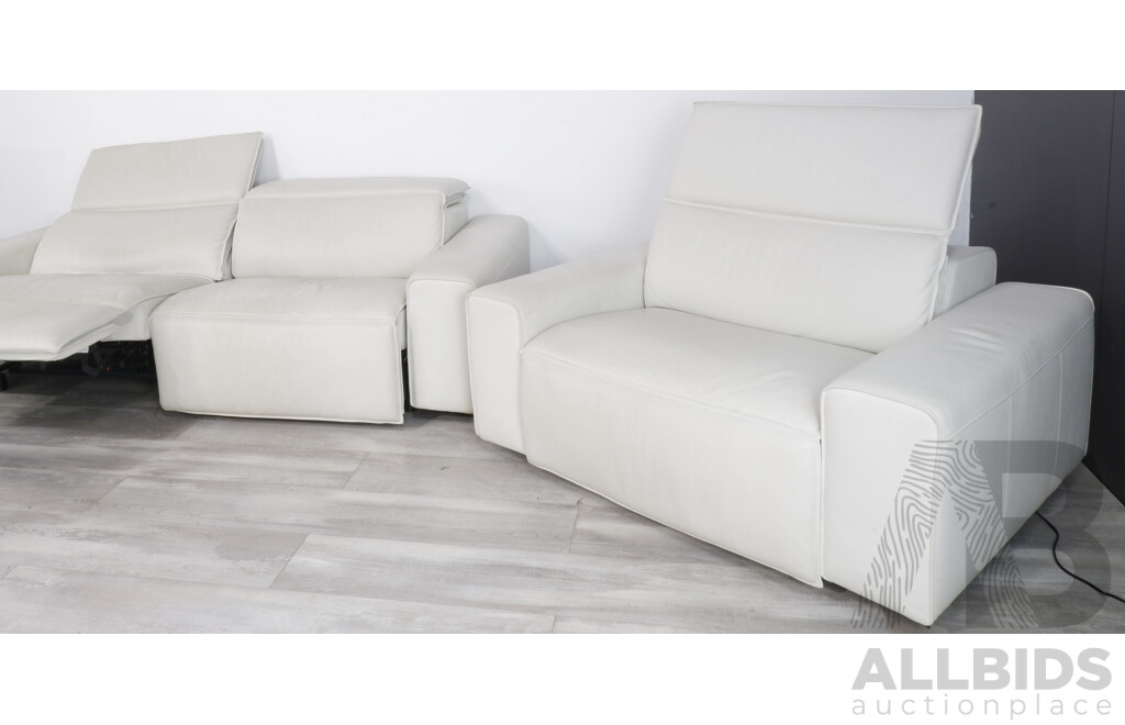 King Living Cloud Electric Reclining Three Piece Lounge Suite in White Leather