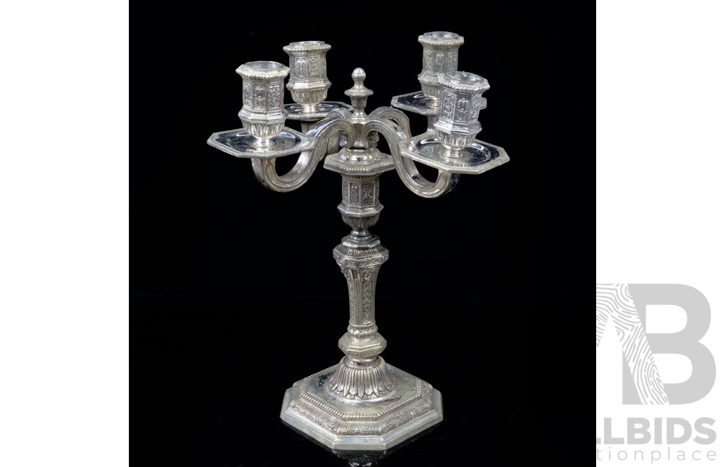 Christofle Silver Plated Four Arm Candelabra in Louis XVI Style