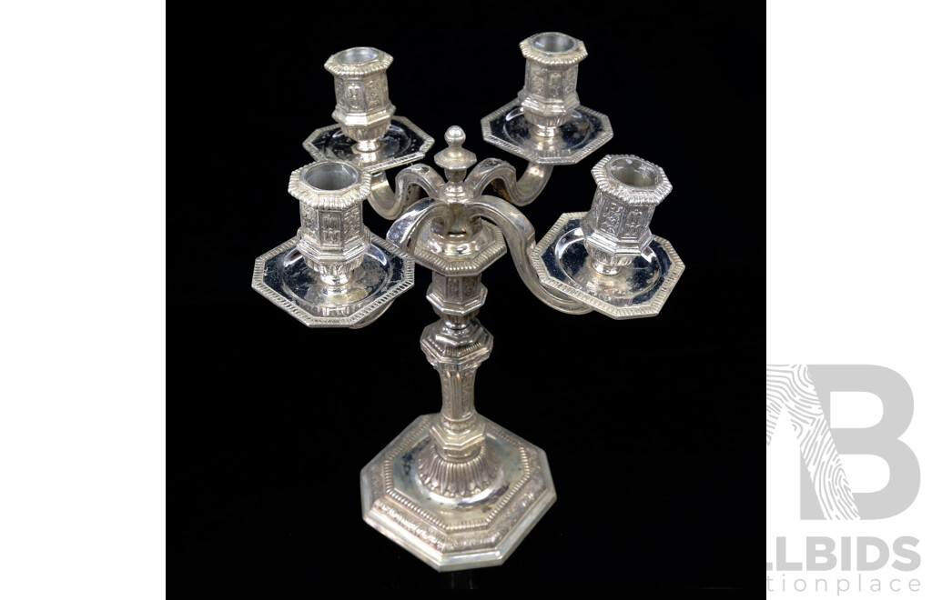 Christofle Silver Plated Four Arm Candelabra in Louis XVI Style