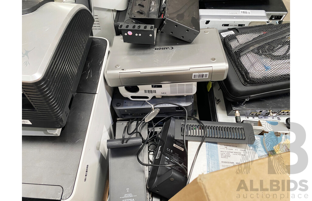 Pallet Lot of Assorted Projectors/Printers/Routers (Epson/Dell/Cisco)