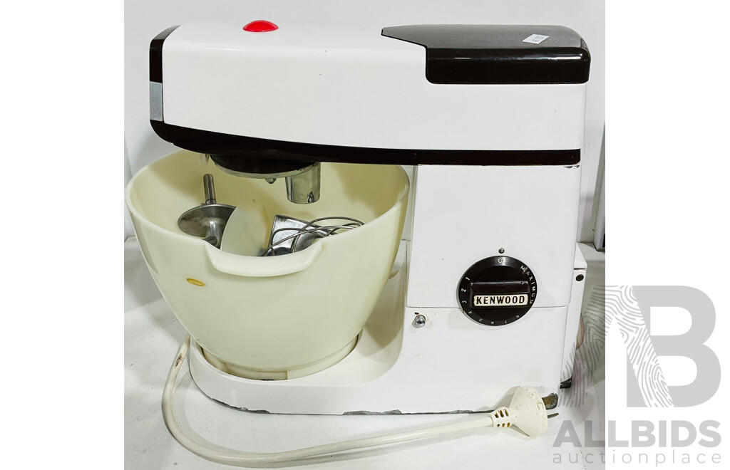 Kenwood Mixer with Four Attachments Including the Bread Hook and Grinder, with the Mixer Book From 1972