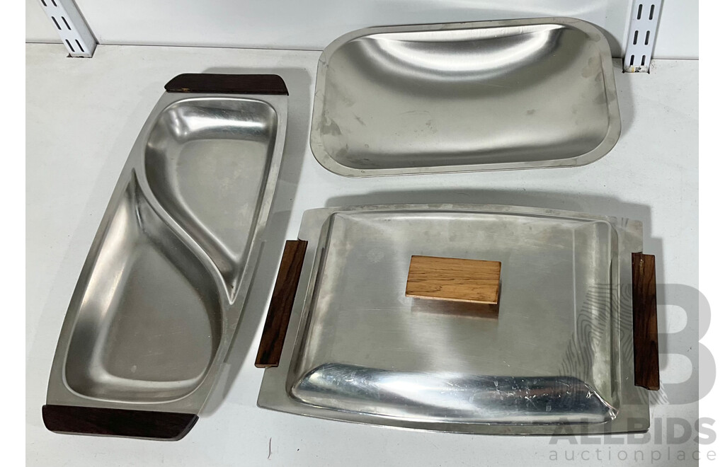 Quantity of Retro Homeware Metal and Wood Serving Dishes