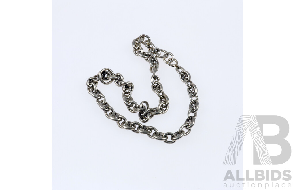 Vintage Sterling Silver Ornate Belcher Link Chain, 38cm Long, 9mm Wide, Hallmarked with the 'Lion Passant'', 50.90 Grams