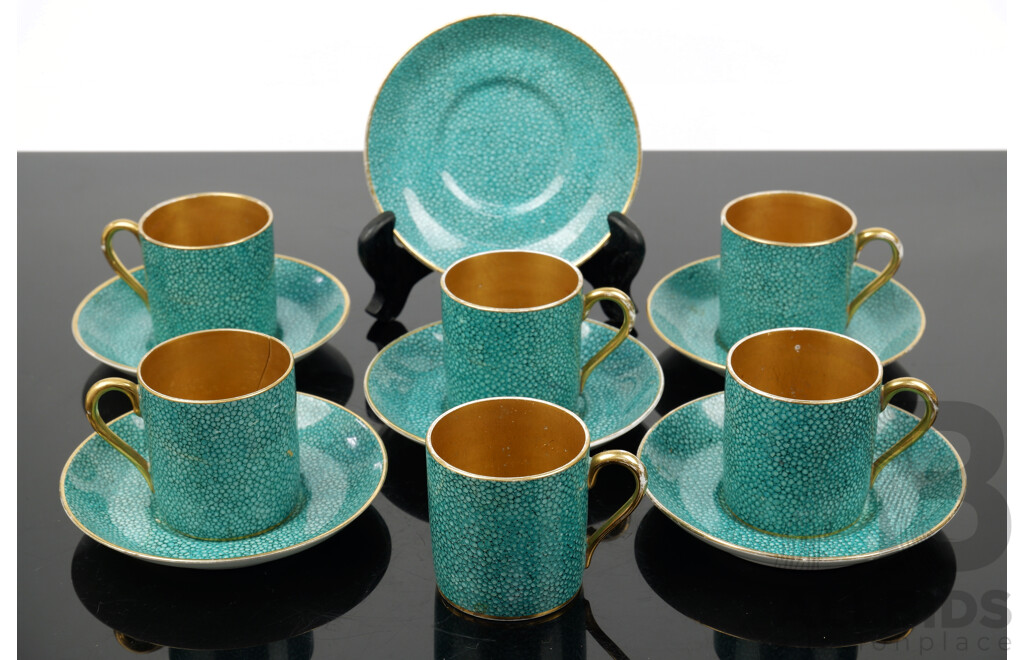 Antique 12 Piece Porcelain Coffee Set by T Good & Co London in Shagreen Finish