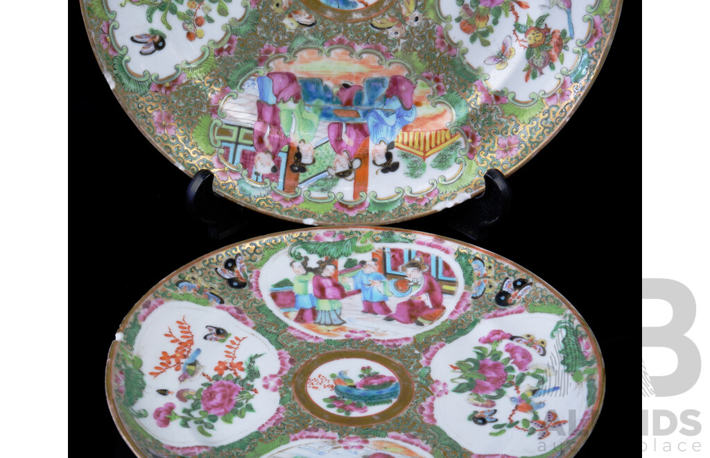 Two Antique Chinese Porcelain Famille Rose Plates in Four Sectioned Design