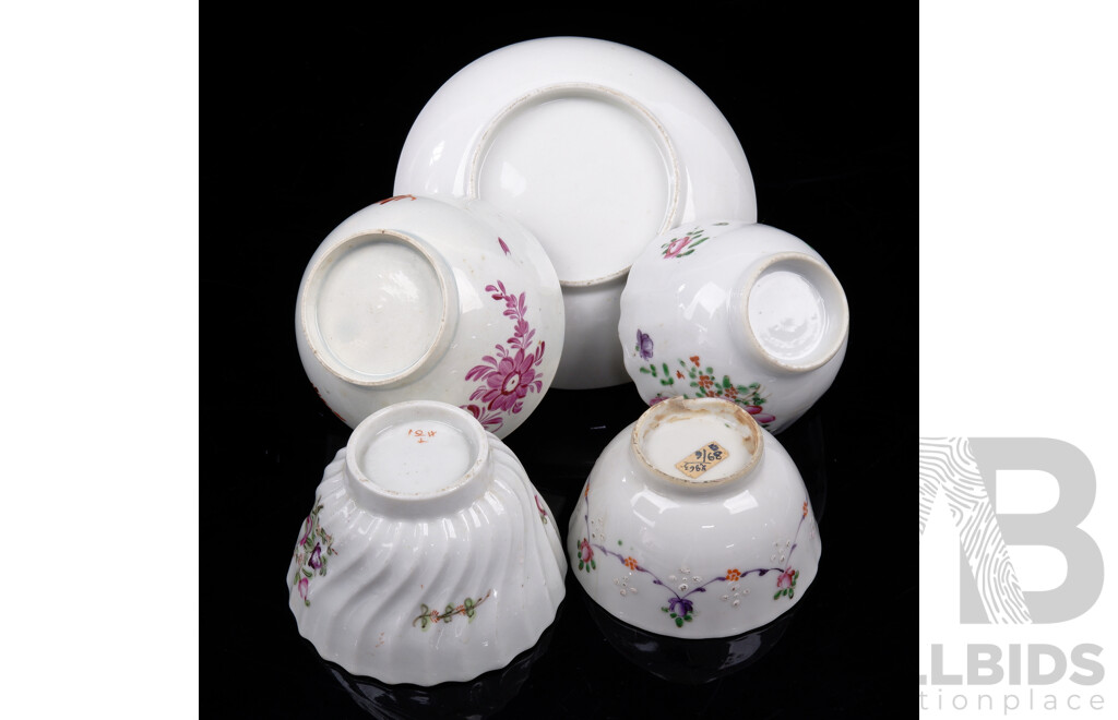 Collection Five Antique Continetal Porcelain Tea Bowls and Bowl