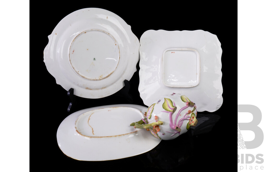Collection Four Antique Continetal Porcelain Pieces Including Jug with Anchor Marks to Base, Copland Plate and More