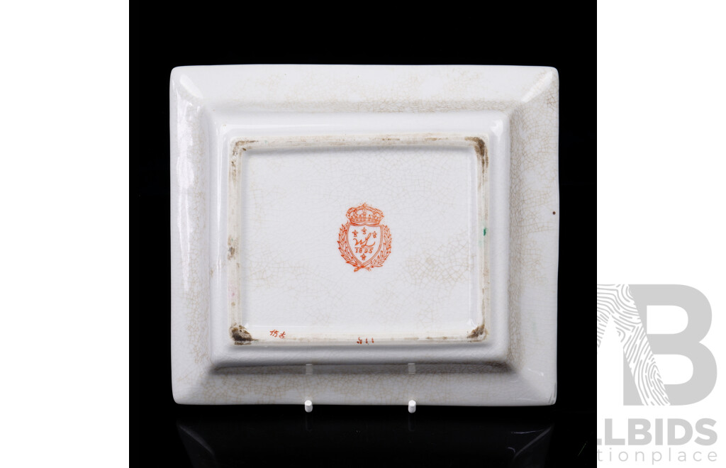 Wong Lee Porcelain Hand Painted Porcelain Rectangle Form Plate, Marks to Base, Circa 1990s