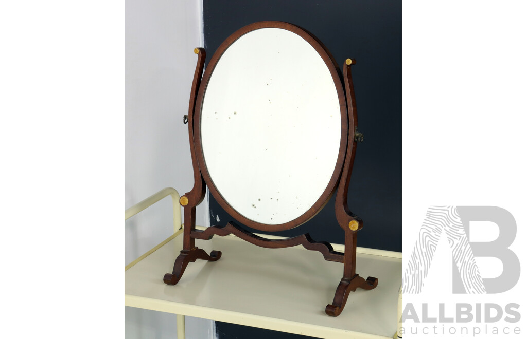 Antique Oval Toilet Mirror with String Inlay