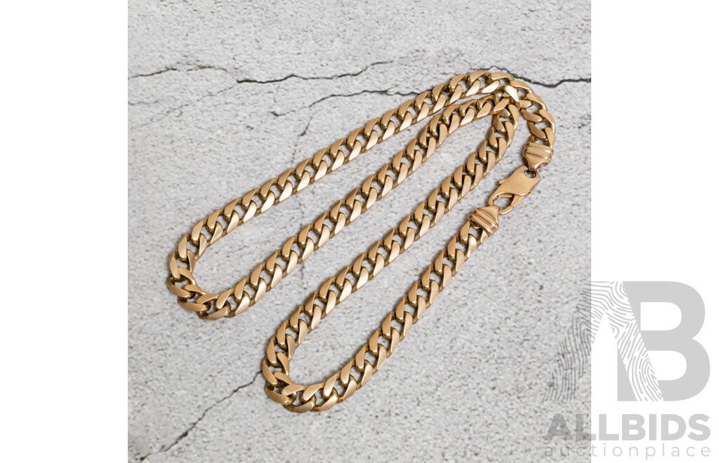 9ct Italian Yellow Gold Flat Curb Link Chain, 55cm, Satin Finish, 76.86 Grams