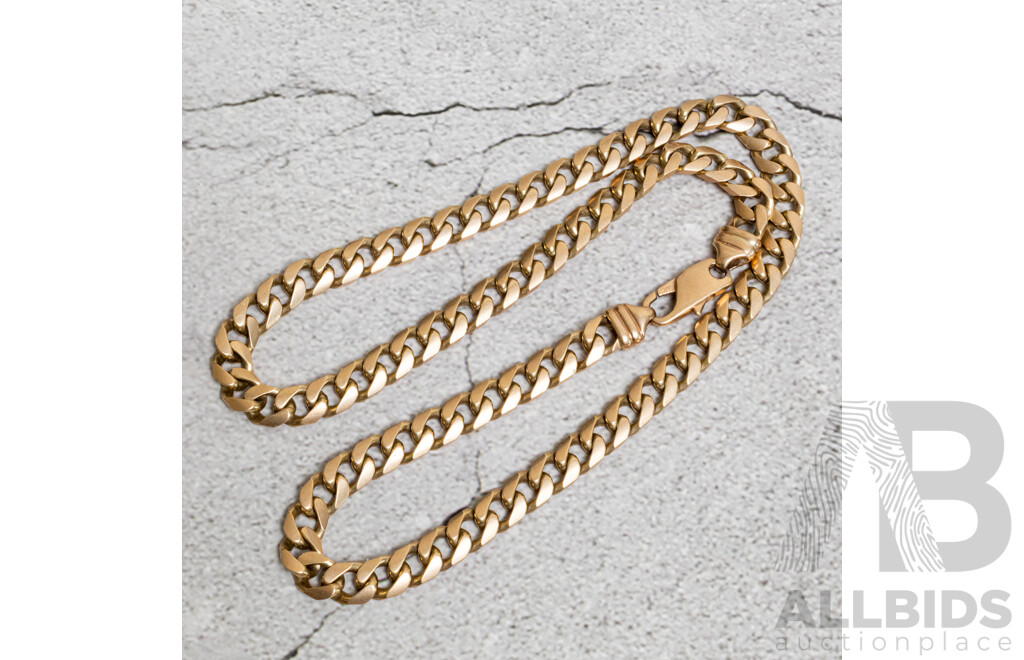 9ct Italian Yellow Gold Flat Curb Link Chain, 55cm, Satin Finish, 76.86 Grams