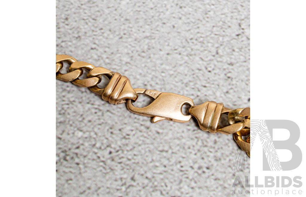 9ct Italian Yellow Gold Flat Curb Link Chain, 55cm, Satin Finish, 76.86 Grams