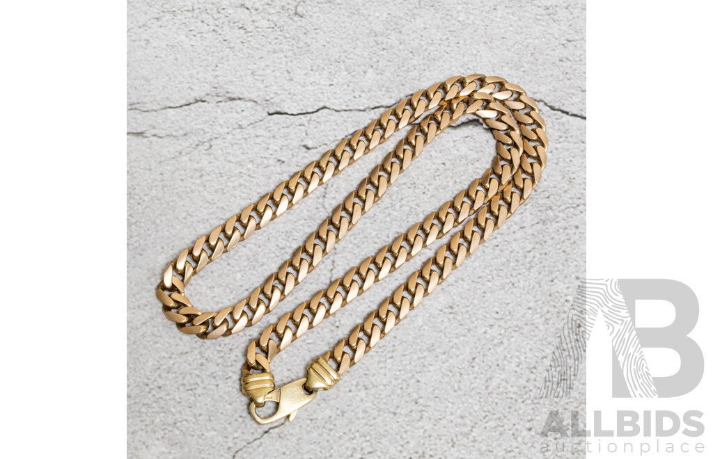 9ct Italian Yellow Gold Satin Finish Flat Curb Link Chain, 55cm, 80.39 Grams