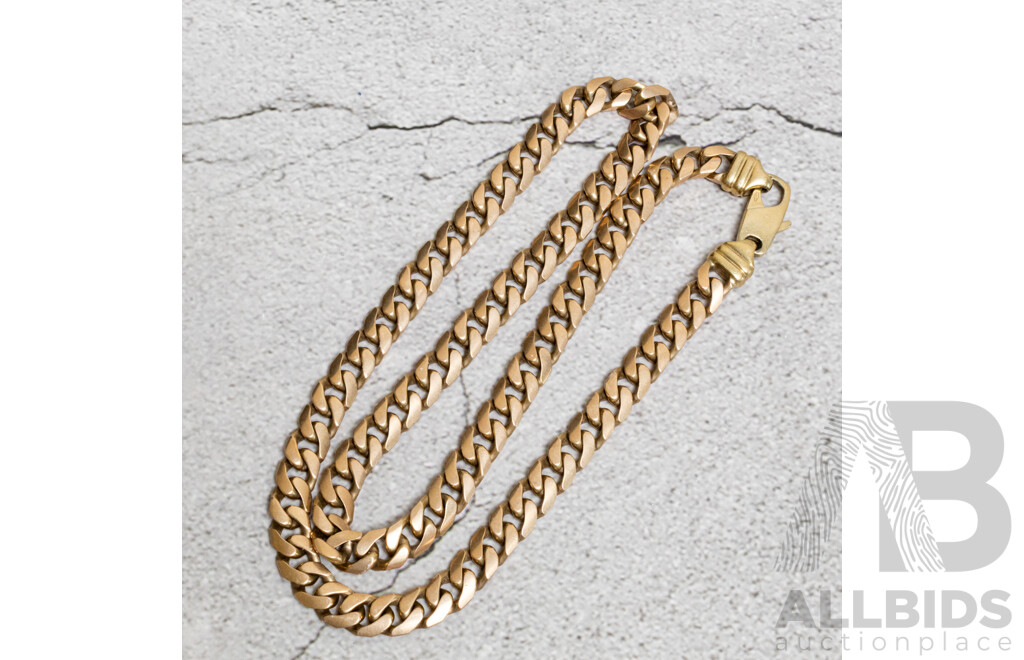 9ct Italian Yellow Gold Satin Finish Flat Curb Link Chain, 55cm, 80.39 Grams