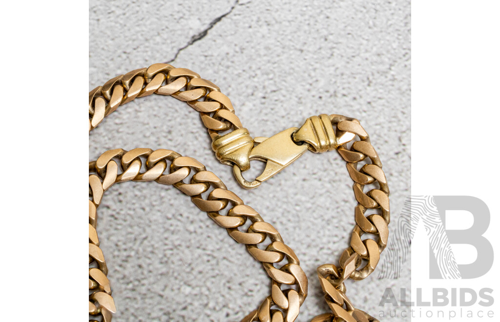 9ct Italian Yellow Gold Satin Finish Flat Curb Link Chain, 55cm, 80.39 Grams