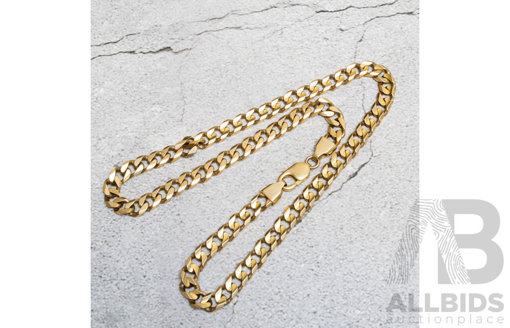 9ct Flat Curb Concave Link Chain with Satin Finish, 55cm, 77.36 Grams