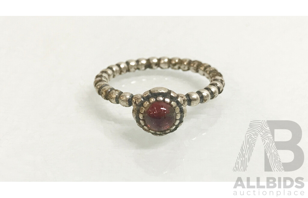 Silver Pandora Ring with Red Stone