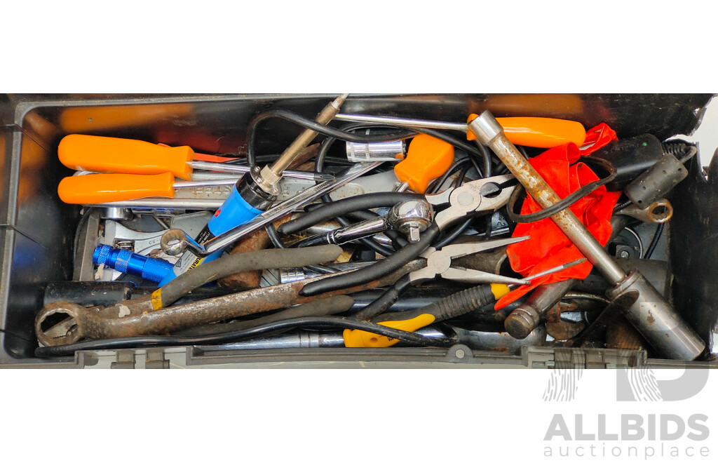 Black Tool Box with Assorted Tools